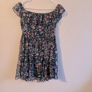 NWT Lulus Blue Floral Lined Sleeveless Flounce Neckline Mini Dress...Size L